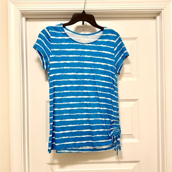 Belle by Kim Gravel Tops - Belle by Kim Gravel Striped Slub Knit Side Ruched Short Sleeve Top